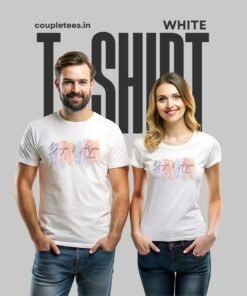 Personalized couple matching t-shirts with custom names and ESTD year – perfect gift for anniversary, wedding, pre-wedding photoshoot or romantic occasions