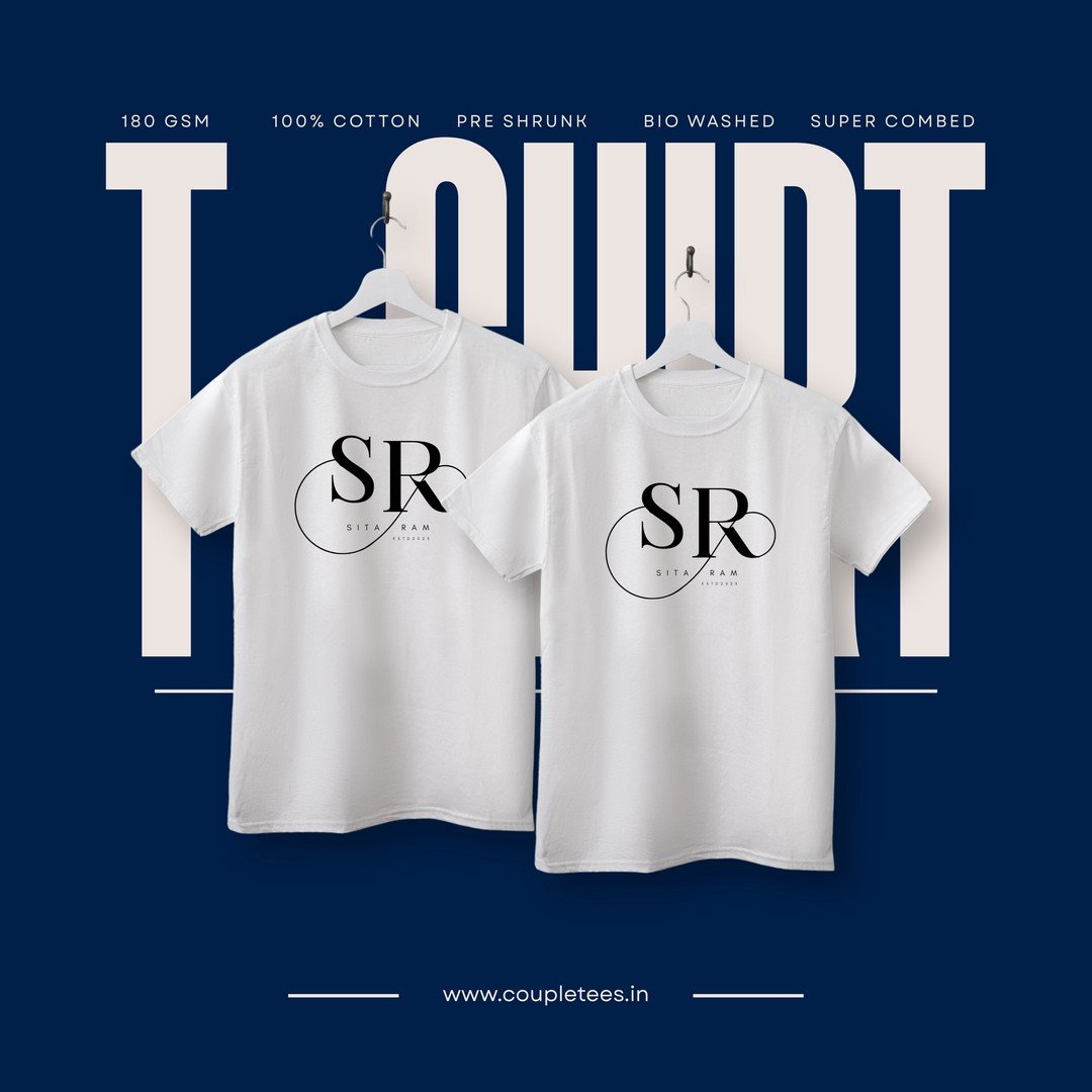 Custom Couple T-Shirts with Highlighted Initials & Full Names – Perfect for Pre-Wedding Shoots, Anniversaries & Gifts - Image 5