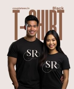 Personalized couple matching t-shirts featuring highlighted initials and full names in vertical design, perfect for pre-wedding photoshoots, anniversary gifts, weddings, and romantic occasions.