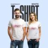 Personalized couple matching t-shirts featuring highlighted initials and full names in vertical design, perfect for pre-wedding photoshoots, anniversary gifts, weddings, and romantic occasions.