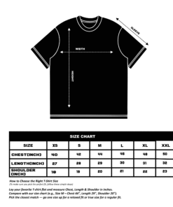 oversized T-Shirt size chart which help you to choose your perfect fit, using the mentioned instructions