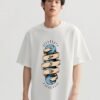 TokyoJonny men’s oversized t-shirt with skateboard and ‘Live It Up’ graphic design, trendy streetwear casual tee for men