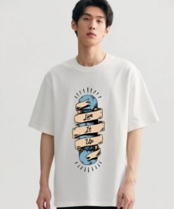 TokyoJonny men’s oversized t-shirt with skateboard and ‘Live It Up’ graphic design, trendy streetwear casual tee for men