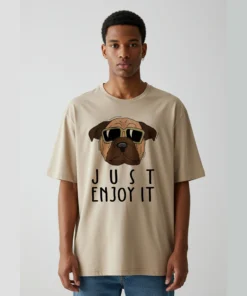Unisex Oversized Beige T-Shirt with “Just Enjoy It” Typography Design