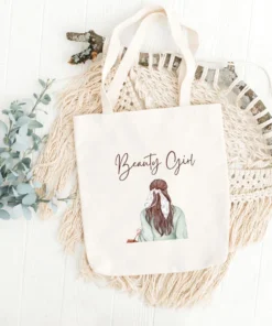 zipper tote bag + beauty girl women design + reusable everyday use