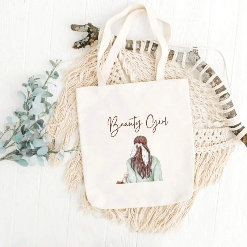 zipper tote bag + beauty girl women design + reusable everyday use