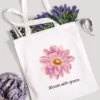zipper canvas tote bag + floral flower design + reusable everyday use