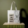 zipper tote bag + Just Be Yourself line art women design + reusable everyday use