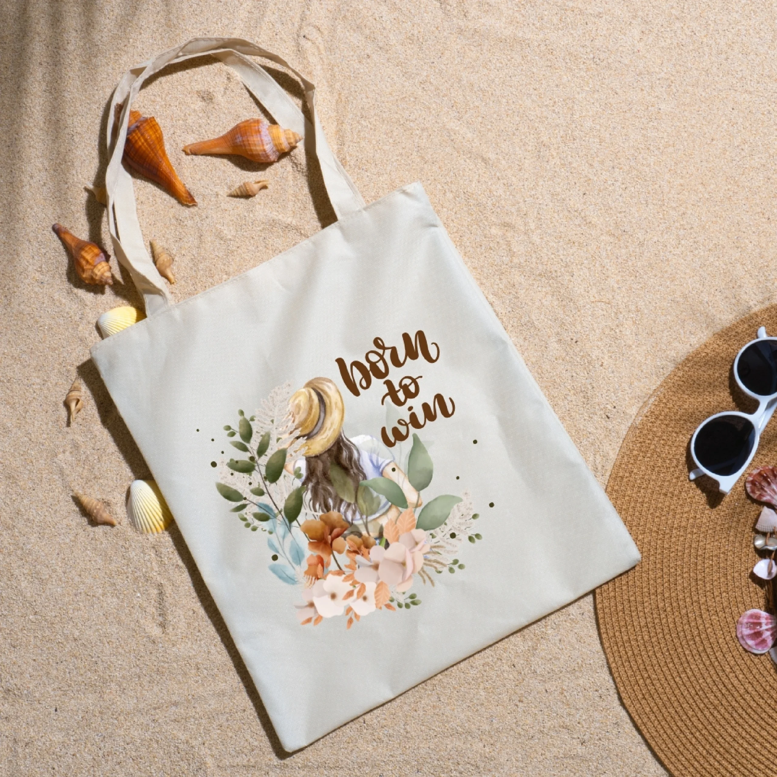 zipper tote bag + Born to win design + reusable everyday use