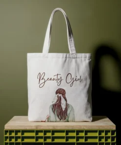 zipper tote bag + beauty girl women design + reusable everyday use
