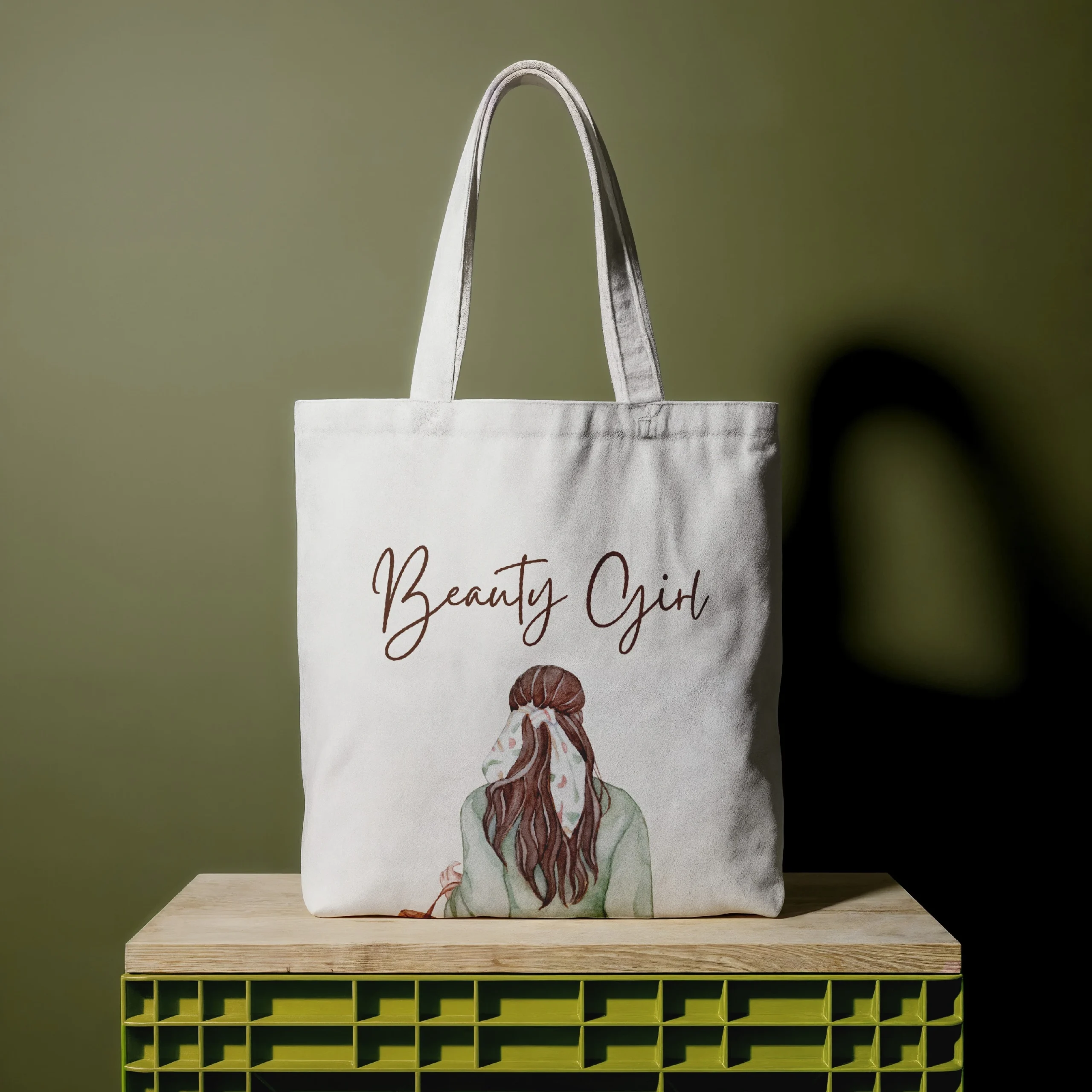 zipper tote bag + beauty girl women design + reusable everyday use