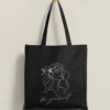 zipper tote bag + Be Yourself line art women design + reusable everyday use